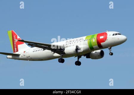 15-03-2021 - Generic Airplanes - CS-TNV - TAP - Airbus A320. Serial number 4145, type A320-200. First flight on 30.11.2009, delivered to TAP on 24.12. Stock Photo