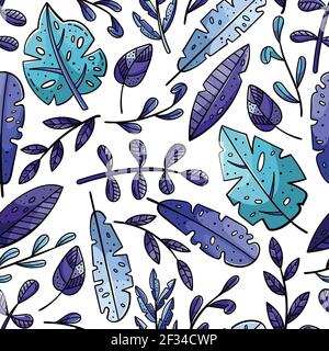 Hand drawn vector seamless pattern with doodles illustrations. Flowers and plants. Decorative floral background. Stock Vector