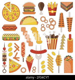 Fast Food and Junk Food Icons Set Stock Vector