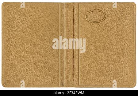 Old open book or diary - beige leather cover - isolated on white - perfect in detail Stock Photo