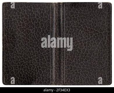 Old open book or diary in natural simple brown textured leather cover - isolated on white - perfect in detail! Stock Photo