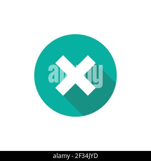 white cross in blue circle. delete button. Warning error icon. Flat vector icon isolated on white. cancel seal stamp watermark. Flat round X mark. Stock Vector