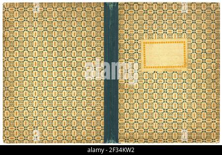 Open antique book or notebook cover with empty label and abstract border in art nouveau style Stock Photo
