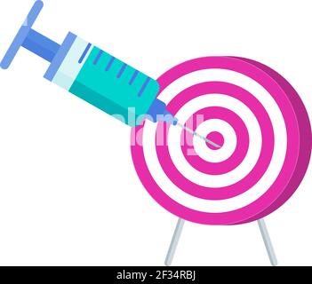 Syringe with dose of vaccine hits the center of the target. Stock Vector