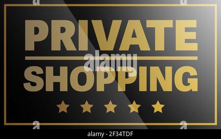 golden and black PRIVATE SHOPPING sign or sticker vector illustration Stock Vector