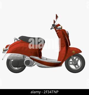Polygonal red motor scooter isolated on white background. 3D. Side view. Vector illustration. Stock Vector