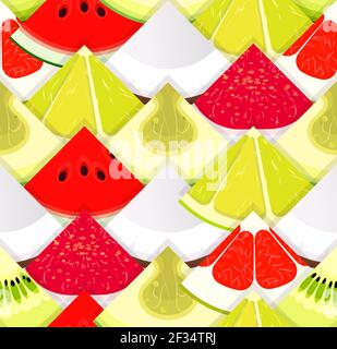 Fruit seamless texture. Pattern with pieces of fruit. Texture for packaging and background. Bright repeatable backdrop. Vector illustration Stock Vector