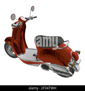 Polygonal red motor scooter isolated on white background. 3D. Vector illustration. Stock Vector