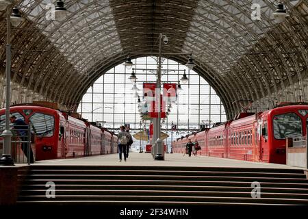 Kiyevskaya railway station  (Kiyevsky railway terminal,  Kievskiy vokzal) -- is one of the nine main railway stations of Moscow, Russia Stock Photo