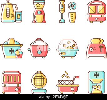Small kitchen appliance RGB color icons set Stock Vector
