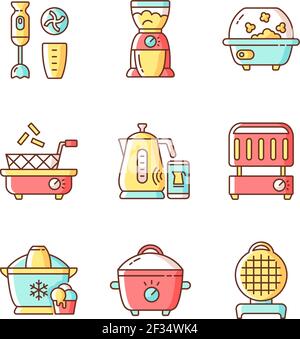 Electric cooking devices RGB color icons set Stock Vector