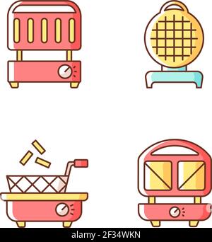 Kitchen appliances RGB color icons set Stock Vector