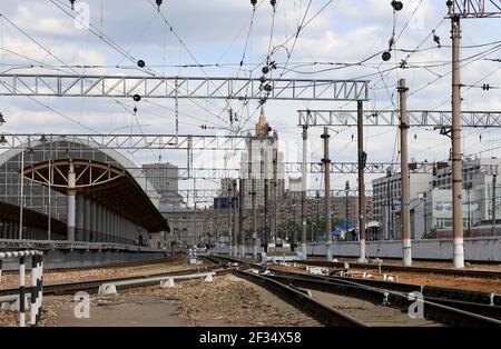 Kiyevskaya railway station  (Kiyevsky railway terminal,  Kievskiy vokzal) -- is one of the nine main railway stations of Moscow, Russia Stock Photo