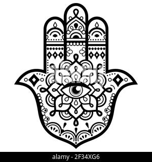Hamsa hand with mandala vector design - decorative evil eye symbol of protection Stock Vector