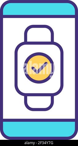 Synchronization smartwatch with phone RGB color icon Stock Vector