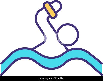 Swimming with smartwatch RGB color icon Stock Vector