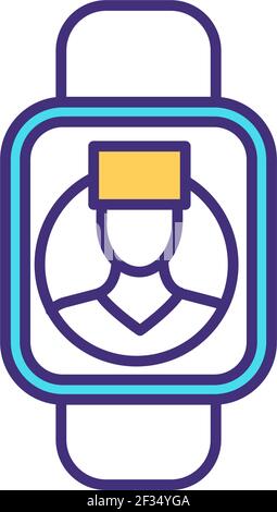Doctor connection through smartwatch RGB color icon Stock Vector