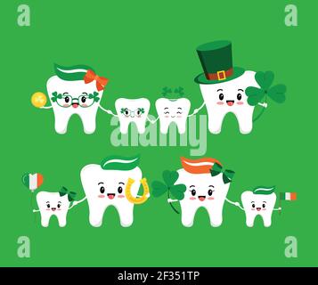 St Patrick day teeth family isolated on background. Stock Vector