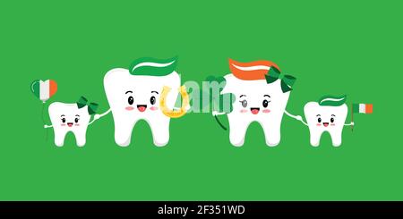 St Patrick day teeth happy family isolated. Stock Vector