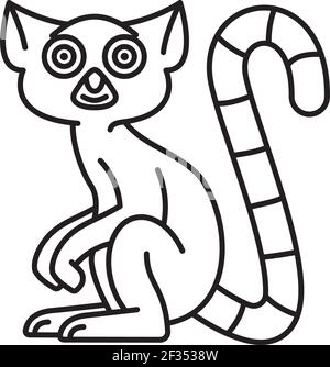 Cute ring-tailed Lemur cartoon character vector line icon for Lemur Day on October 29 Stock Vector