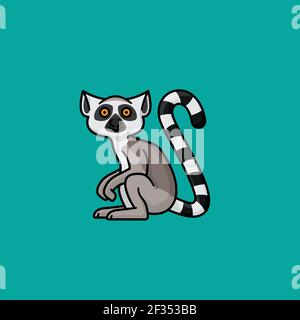 Cute ring-tailed Lemur cartoon character vector illustration for Lemur Day on October 29 Stock Vector