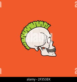 Skull with green mohawk hairstyle cartoon vector illustration for Punk For A Day Day on October 25 Stock Vector