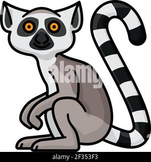 Cute ring-tailed Lemur isolated cartoon character vector illustration for Lemur Day on October 29 Stock Vector