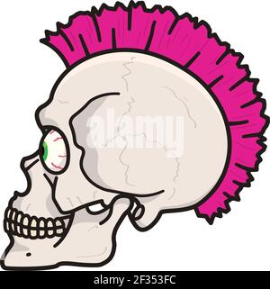 Skull with pink mohawk hairstyle cartoon isolated vector illustration for Punk For A Day Day on October 25 Stock Vector