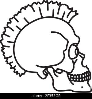 Humans kull with mohawk hairstyle and eyes cartoon vector line icon Stock Vector