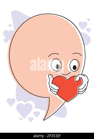 Cute emoji character in the form of a speech bubble. Speech bubble for declaration of love. A declaration of love, a heart in your hands. Stock Vector