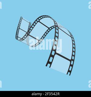 3D Film strip in wave shape on blue background vector illustration. Global color swatches for easy editing. Stock Vector