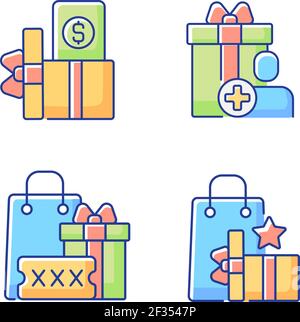 Purchase discounts and cashback RGB color icons set Stock Vector