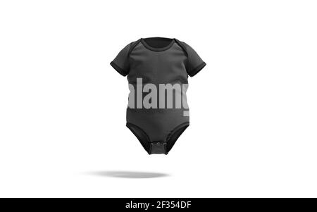 Blank black half sleeve baby bodysuit mockup, front view, 3d rendering. Empty fabric overalls pajamas for kid mock up, isolated. Clear small cloth bab Stock Photo