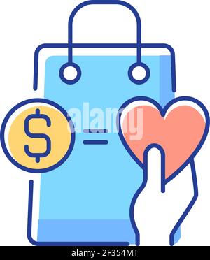 Money from purchases going to charity RGB color icon Stock Vector