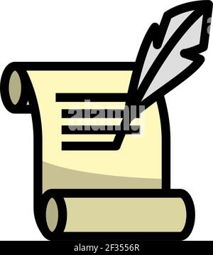 Feather And Scroll Icon. Editable Thick Outline With Color Fill Design. Vector Illustration. Stock Vector