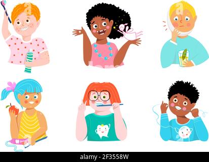 Kids Dental Care and Teeth Health Cute Characters Stock Vector