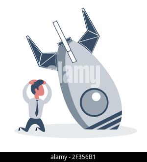 Businessman and rocket crashed. Business failure, the rocket fall down. Stock Vector