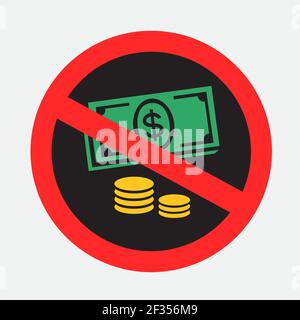 cash and coins money ban sign sticker Stock Vector