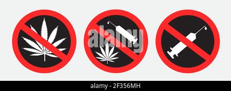 drugs ban prohibition sign stickers Stock Vector