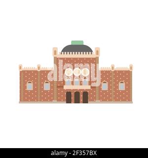 Museum, european colorful old Palace. Austrian style.  historic facade. Traditional architecture. Vector illustration flat cartoon style Stock Vector