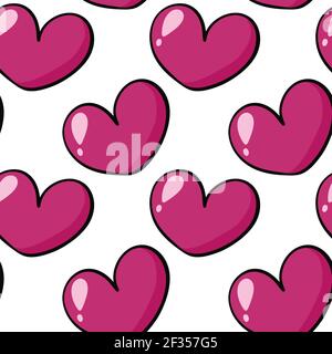 Seamless pattern with pink big hearts. Background with bright hearts, repeating continuous pattern. Template for design and packaging, textiles. Stock Vector