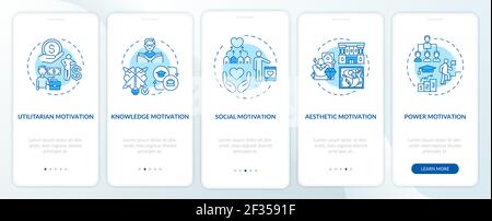 Motivational factors onboarding mobile app page screen with concepts Stock Vector