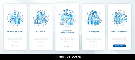 Tips of how to motivate people onboarding mobile app page screen with concepts Stock Vector