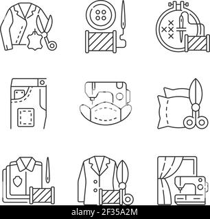 Sewing services linear icons set Stock Vector