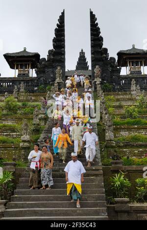 SEMARAPURA, Balinese maintemple or mothertemple Pura Besakih, procession or ceremony at the temple, Bali Indonesia Stock Photo