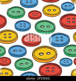Seamless vector pattern with colourful buttons on white background. Simple wallpaper design for seamstresses. Sewer fashion textile. Stock Vector