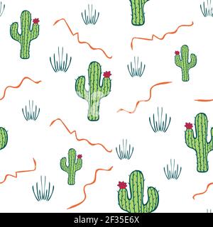 Seamless vector pattern with cactus on white background. Desert plant wallpaper design. Stock Vector