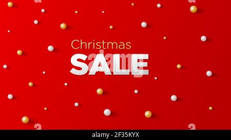 Christmas sale red poster with white round decorative elements vector illustration. Stock Vector