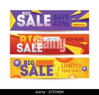 Big sale for website banner. Discount horizontal banner design. Sale and discounts. Vector illustration Stock Vector