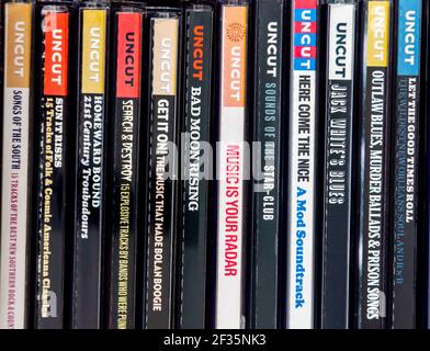 Collection Of Cds From Uncut A British Music Magazine That Covers Heritage Rock Music With A Free Cover Mounted Cd That Is Given Away With Each Copy Stock Photo Alamy